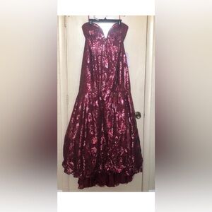 PromGirl Burgundy Sequin Prom Dress